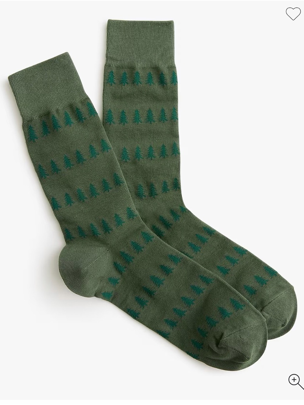 J. Crew Olive Green Crew Socks with Dark Green Tree Motif